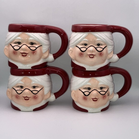 Pottery Barn Other - 4 Vintage Pottery Barn Mugs / Mrs. Santa Claus / Ceramic 3" / Christmas / Flaws